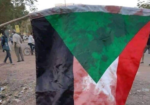 Sudan flag stained with the blood of a protester January 17, 2022 ST photo-1