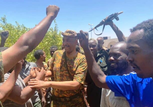 Burhan among Sudanese army troops at the the Land Forces Command. n Khartoum on May 17, 2023